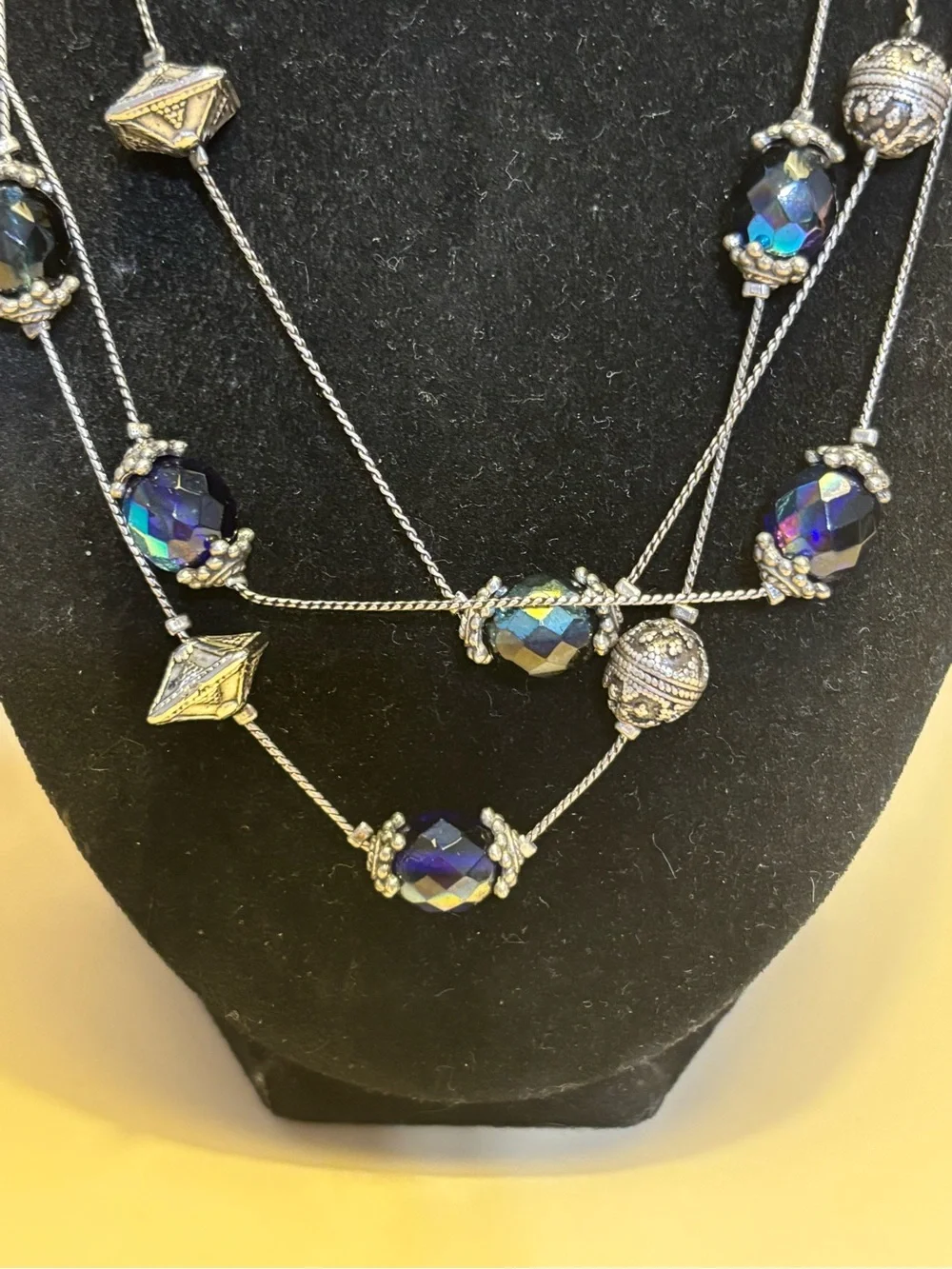Chico’s Multi-Strand Blue Crystal Station Necklace 18”+3”